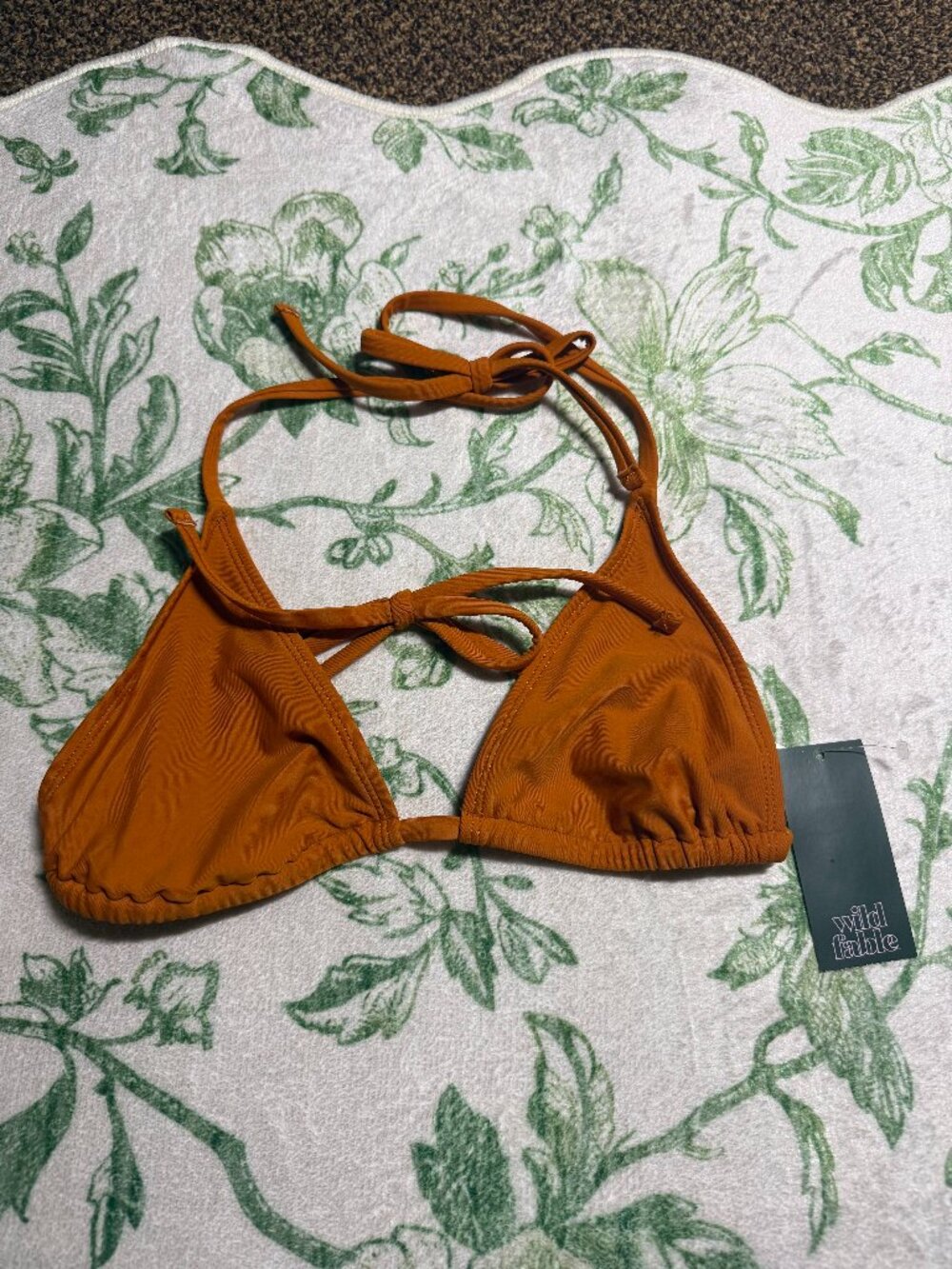 wild fable orange-brown triangle bikini top. classic halter neck ties. NWT